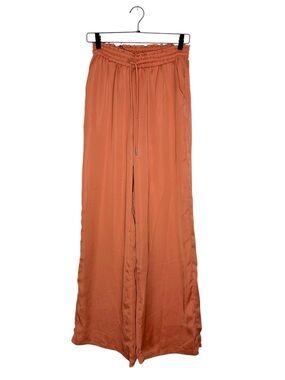 NWT Deluc Terracotta Wide Leg Satin Pants High Rise Drawstring Small Minimalist
